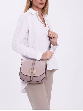 MADE IN ITALY Crossbody Genuine Suede Leather Bag cognac colour,
